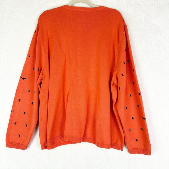 Vintage Maurada Halloween Cardigan 2X Bat Bug Button Front Orange Embroidered - Picture 2 of 4